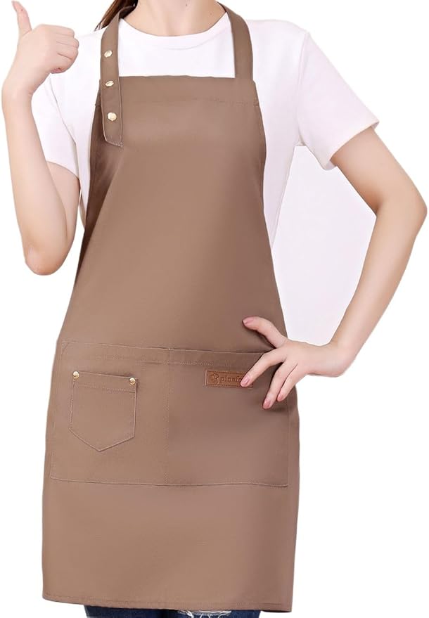 Kitchen Cooking Apron for Women Men with Big Pockets Canvas Waterproof Aprons for Server Pottery Artist Chef Apron