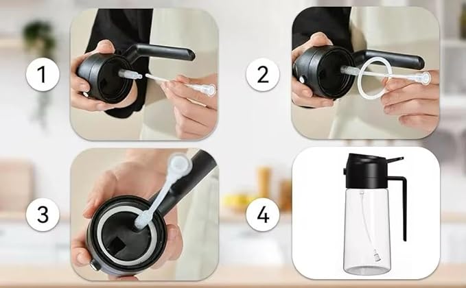 2-in-1 Oil Sprayer & Pour Bottle for Cooking 470ml Glass Olive Oil Dispenser with Leak-Proof Stainless Steel Nozzle, Fine Mist Spray for Healthy Cooking, Air Fryer & Salad (Black)