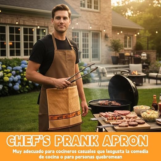 CACHIL funny chef apron - Prank Apron with Pocket and Funny Hidden Surprise-Novelty Gag Gifts for Men - funny chef aprons for adults - Suitable for BBQ parties, holiday gatherings and gift giving