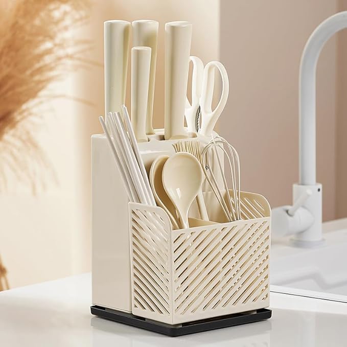 Multi-Functional Kitchen Countertop Knife Holder,Detachable Design For Easy Cleaning,Ideal Storage Solution For Knives,Forks And Spoons
