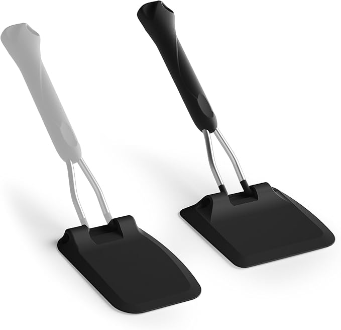 MFTEK Silicone Spatula Set, Eggs Flipper, Adjustable Angle Spatula Turner for Pancake, Fish, Burger, Swappable 2 Size Spatula Heads, Flexible, Heat-Resistant (Black)