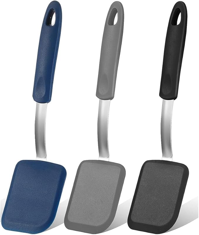 BSL® Silicone Cookie Spatula Turner Small Brownie Spatula Flexible Kitchen Small Silicone Spatulas for Nonstick Cookware Heat Resistant No Scratch Flipper Baking Utensils for Egg Pancake (3 Pack)