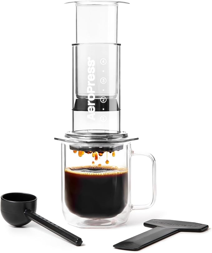AeroPress Clear Coffee Press - All-in-One French Press, Pour-Over & Espresso Style Manual Brewer, 2 Min Brew for Less Bitterness, More Flavor, Small Portable Coffee Maker, Travel & Camping