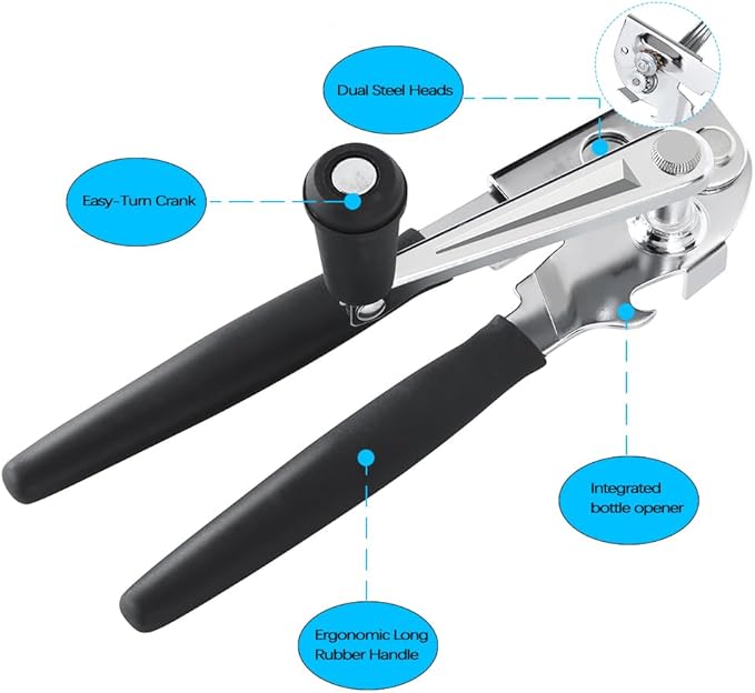 Manual Can Opener,Easy-Grip Hand Crank Can Opener for Seniors & Arthritis - Ergonomic Manual Opener, Heavy Duty for Large Cans, Safe & Comfortable Use at Home or Restaurant