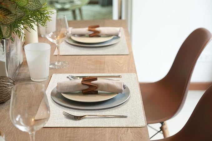 homing Cotton Linen Placemats Set of 4, Cloth Washable Farmhouse Dining Table Mats for Indoors & Outdoors, Easy to Clean, Neutral Beige, 13 x 19 Inch