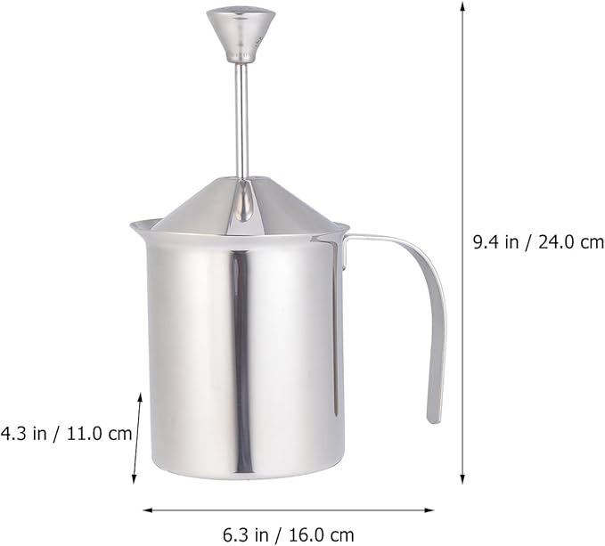 Cabilock Manual Milk Frother: Milk Frothing Pitcher with Double Mesh Screen - Stainless Steel Handheld Foamer for Coffee Latte Matcha Cappuccinos (800ml)