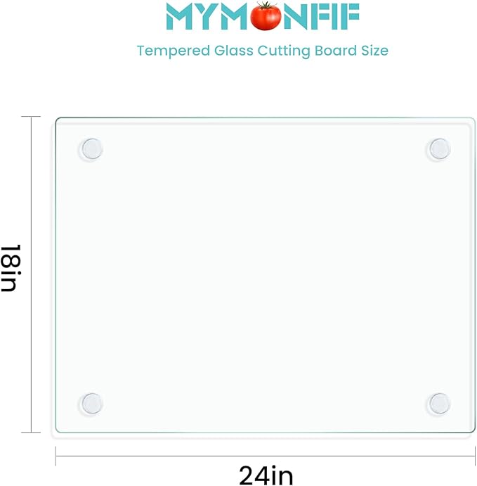 Mymonfif Tempered Glass Cutting Board for Kitchen, Clear Glass Board for Countertop, with Non-Slip Feet, Heat Resistant, Extra Large Size 18x24" 1Pcs