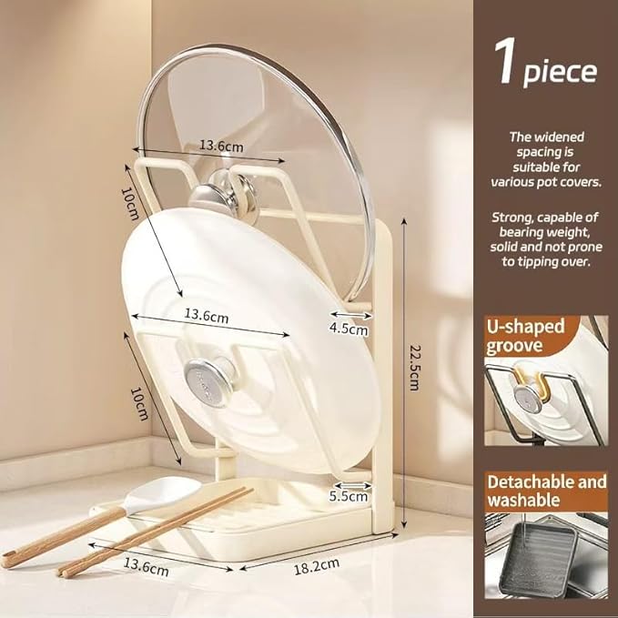Generic Pot Lid Organizer and Kitchen Pot Lid Holder, With a Removable Drain Tray for Holding Pot Lids Spatulas Chopsticks and Spoons While Cooking,Saves Space. (White)