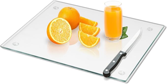 Mymonfif Tempered Glass Cutting Board for Kitchen, Clear Glass Board for Countertop, with Non-Slip Feet, Heat Resistant, Extra Large Size 16x20" 1Pcs
