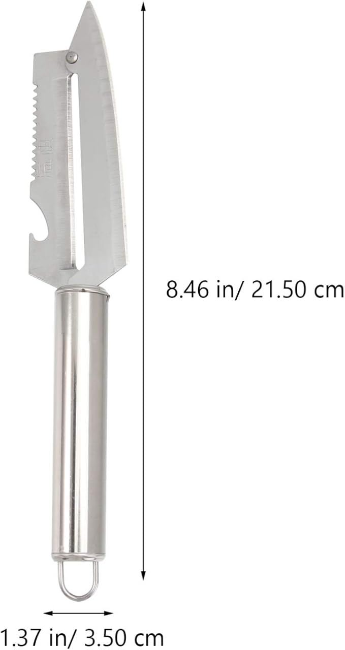BESTonZON Stainless Steel Multifunction Peeler 8.46In with Fish Scale Scraper Bottle Opener and Comfortable Handle Kitchen Gadget for Fruit Vegetable Prep