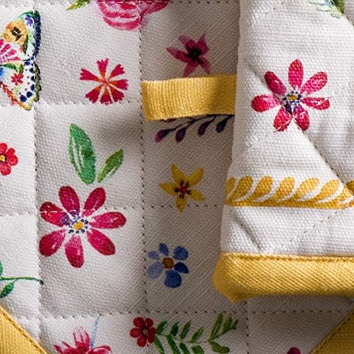 Maison d'Hermine Oven Gloves 100% Cotton Oven Mitt 7" x 13" with Loop Heat Resistant BBQ Cooking Gloves Baking Grilling Gifts for Mothers Day Spring/Summer (Pack of 1, Happy Florals - Sweety)