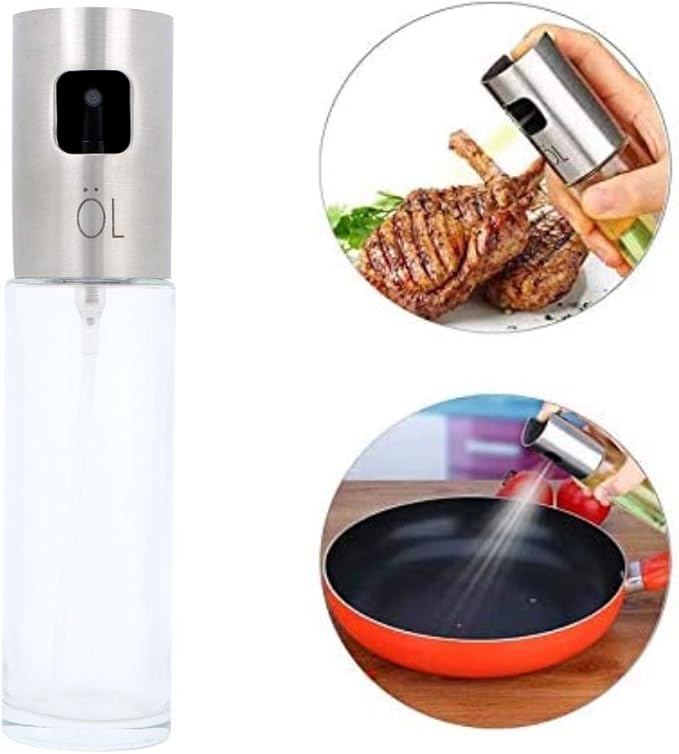 Yosoo Olive Oil Sprayer, 100ml Stainless Steel Oil Vinegar Spray Bottle Dispenser Seasoning Kettle Kitchen Tool with Food-Grade Glass, for BBQ, Salad, Cooking, Baking, Roasting, Grilling, Frying