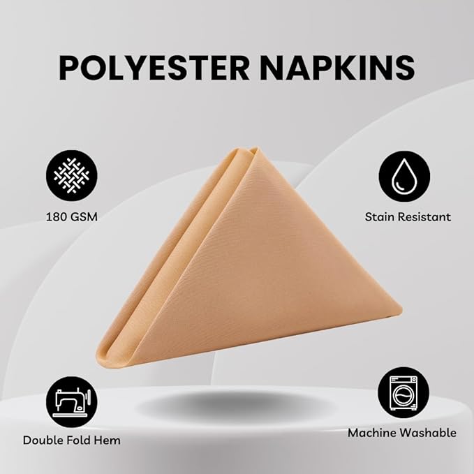 Your Chair Covers - 10 Pack 20 Inch Peach Cloth Polyester Napkins – Washable Dinner Fabric Napkins with Hemmed Edges for Weddings, Restaurants & Special Events