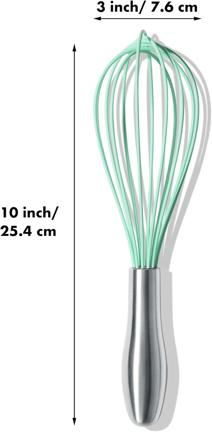 OYV 10-Inch Teal Silicone Whisk, Heat Resistant 480°F Kitchen Whisk with Stainless Steel Ergonomic Handle, Non-Scratch for Nonstick Cookware, Dishwasher Safe, Perfect for Blending, Cooking & Beating