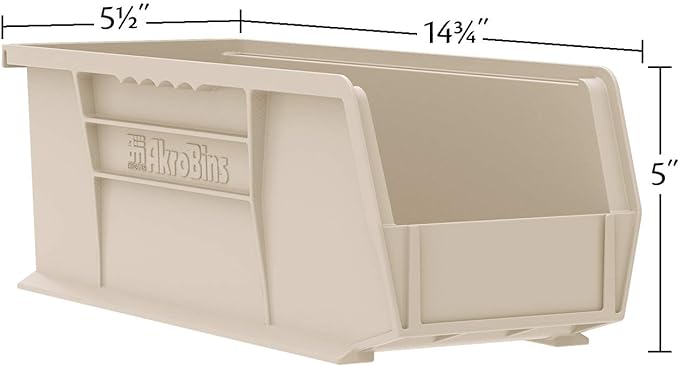 Akro-Mils 30234 AkroBins Plastic Storage Bins, Space-Saving Stackable Bins for Garage, Pantry, Craft Organization, 15" x 5" x 5", Black, 12-Pack