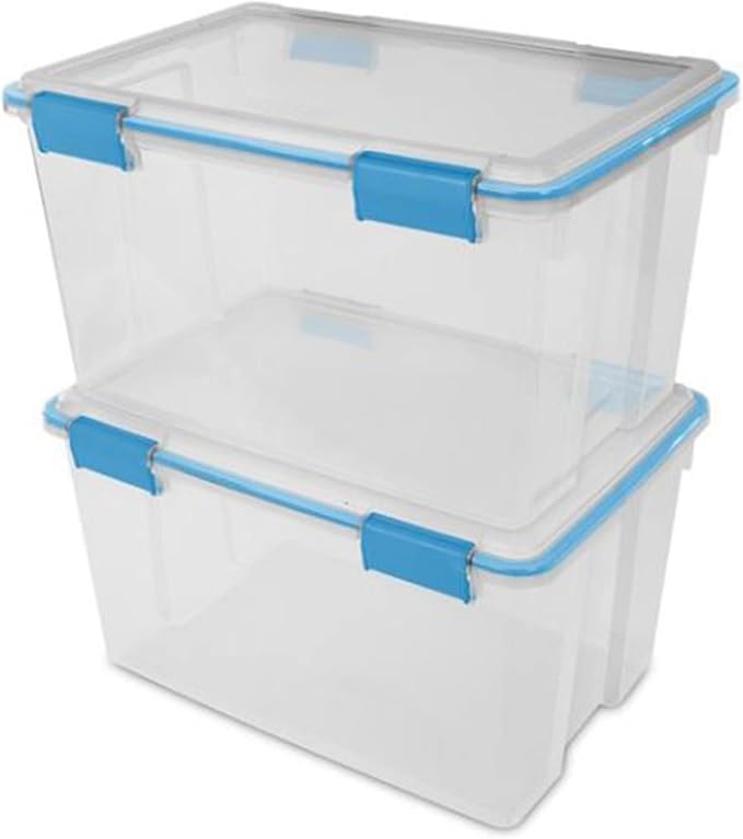 Sterilite Gasket Box, Stackable Storage Bin with Latching Lid, 54 Quart, 16 Pack