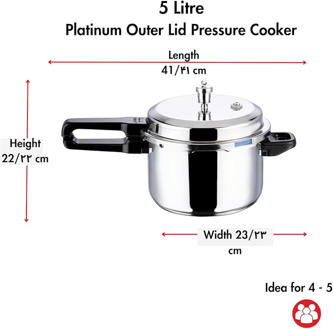 Vinod Platinum Triply Stainless Steel Pressure Cooker Outer Lid - 5 Litre | SAS Bottom Cooker | Induction and Gas Base Cooker | ISI and CE certified