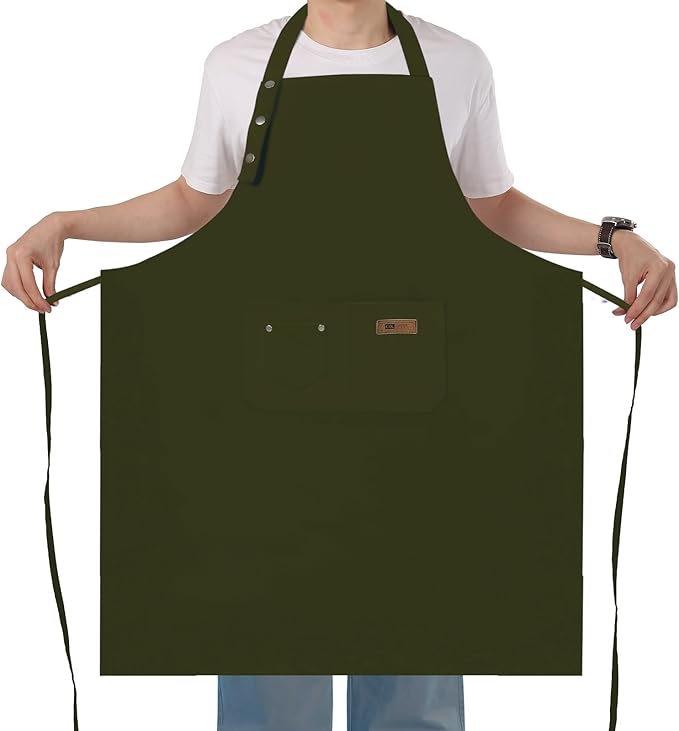 Yuubin Extra Large Aprons for Men Adjustable Button Apron with Pockets Chef Cooking Kitchen Aprons Women,Water&Oil Resistant