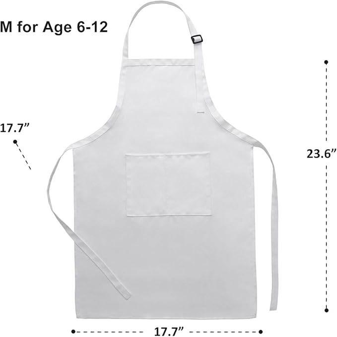 6 Pack Adjustable Kids Apron and Chef Hat for Cooking Baking Painting Art, Kids Apron for Girl Boy with 2 Pockets