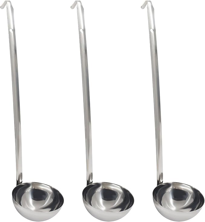 10 Oz Stainless Steel Ladle, 3 Pcs Sturdy Soup Ladle, 15" Long Handle Length for Stirring, Portioning and Serving Soup and Stew in Restaurants and Home (4.17" Bowl Diameter）