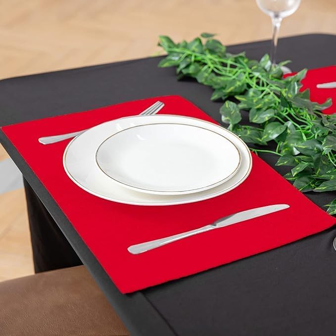 Cloth Red Placemats Set of 8, Linen Type Fabric Placemats Machine Washable Heat Resistant Placemats Polyester Place Mats for Halloween, Thanksgiving, Christmas and Valentine Dining Table (Red)