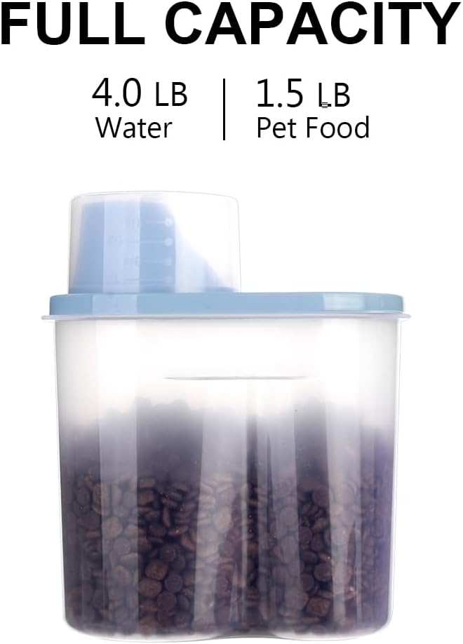 GreenJoy 2 Pack 2lb/2.5L Pet Food Storage Container with Measuring Cup, Can Covers and Bowl for Small Dog, Cat, Waterproof-BPA Free (Blue 1.8L)
