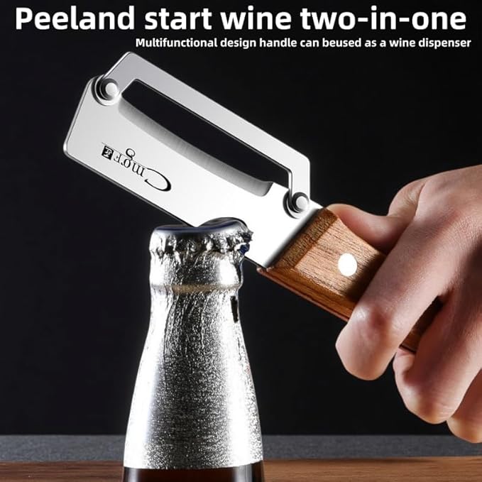 Multi-Functional Premium Vegetable Peeler,Suitable for Fruits,potatoes, Sugar Cane, Pumpkin,carrot peeler，stainless steel Wooden handle peeler Kitcheng tool With bottle opener (1Pcs)