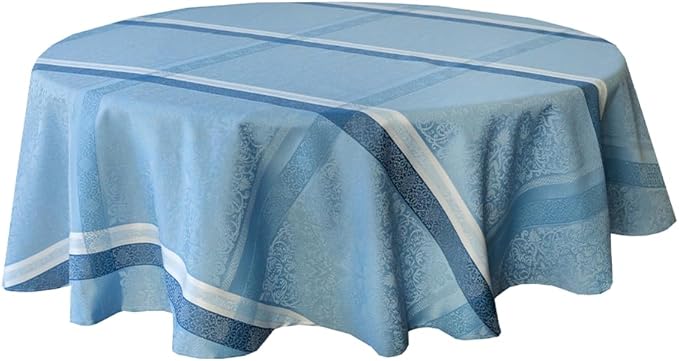 Benson Mills Ravenna Yarn Dyed Jacquard Heavyweight Fabric Table Cloth, Everyday, Parties, Weddings, Holiday, Spring, Summer, and Easter Tablecloth (70" Round, Blue)