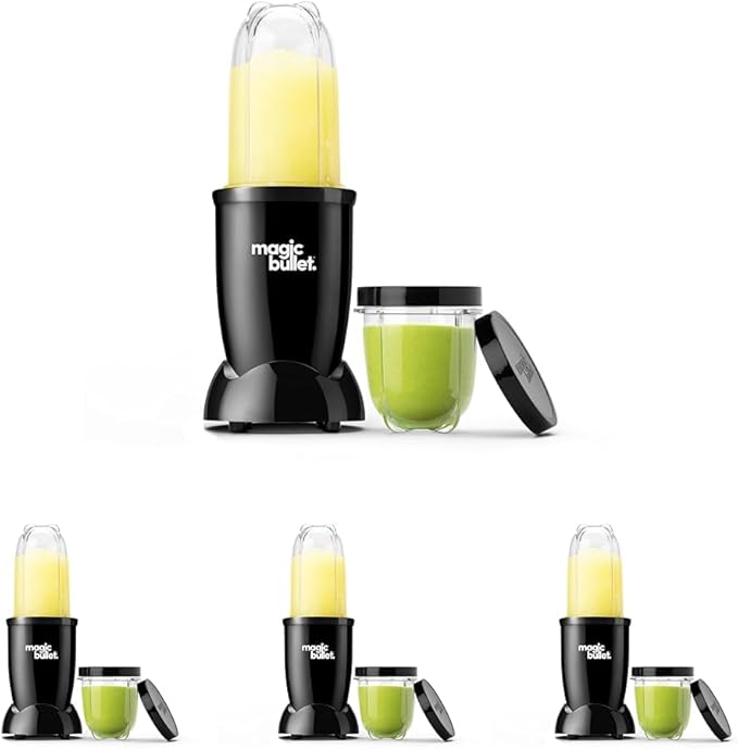 Magic Bullet® Blender Set, 7-Piece Set, 250W Blender and Food Processor, 2 Blending Cups, Cross Blade, Compact Design, Smoothies, Sauces, Silver, MBR-0701AK (Pack of 4)