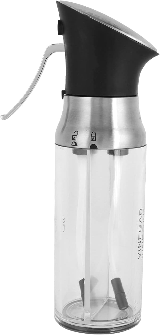 Oil Sprayer Bottle, Press Type Oil, Transparent Dual Chamber Seasoning Bottle with Ergonomic Handle, Leakproof Vinegar Sprayer for Cooking, Gadget