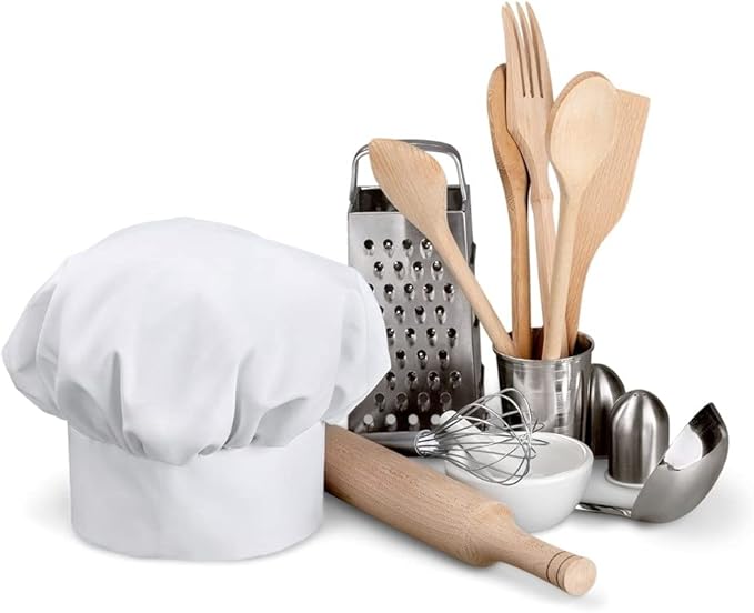 White Chef hat and Apron for Adults Men Women, Cooking Grilling BBQ Kitchen Chef Apron and Butcher Hat Set (1, White)