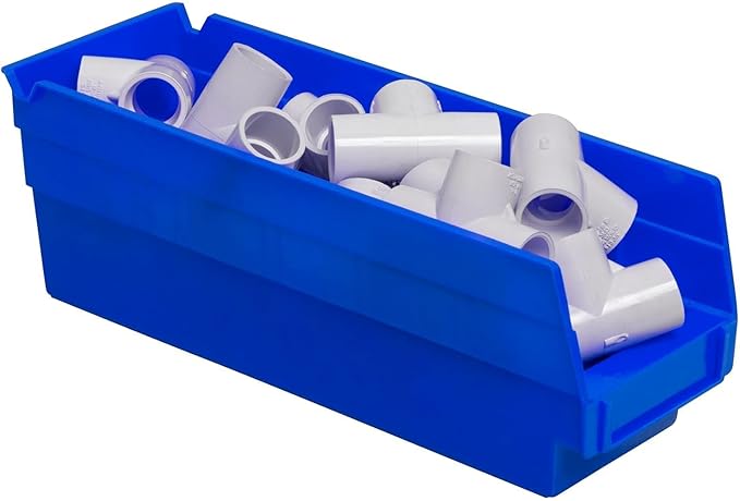 Akro-Mils 30120 Plastic Shelf Bins, Heavy Duty Storage Bins for Garage, Closet, and Drawer Organization, 12" x 4" x 4", Blue, 24-Pack