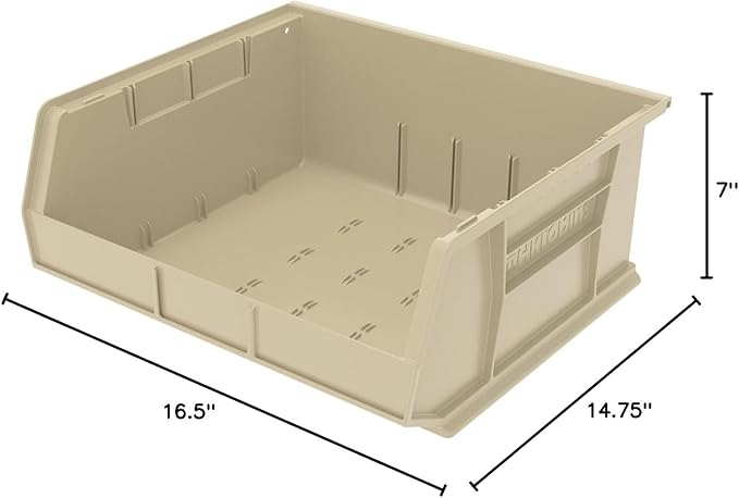 Akro-Mils 30250 AkroBins Plastic Storage Bins, Space-Saving Stackable Bins for Garage, Pantry, Craft Organization, 15" x 16" x 7", Stone, 6-Pack