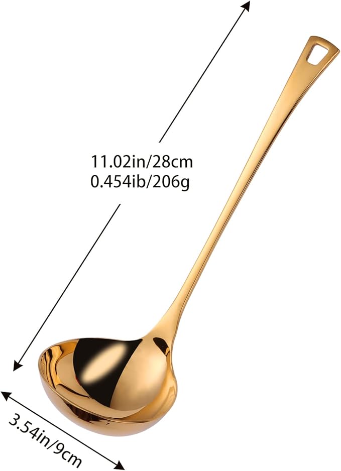4 oz. High Grade Kitchen Ladle Heavy Duty Soup Ladle 11 Inch Stainless Steel Cooking Ladle Kitchen Accessories for Stirring Portioning and Serving Soups Gravy Sauces Chili Stew and More(Gold)…