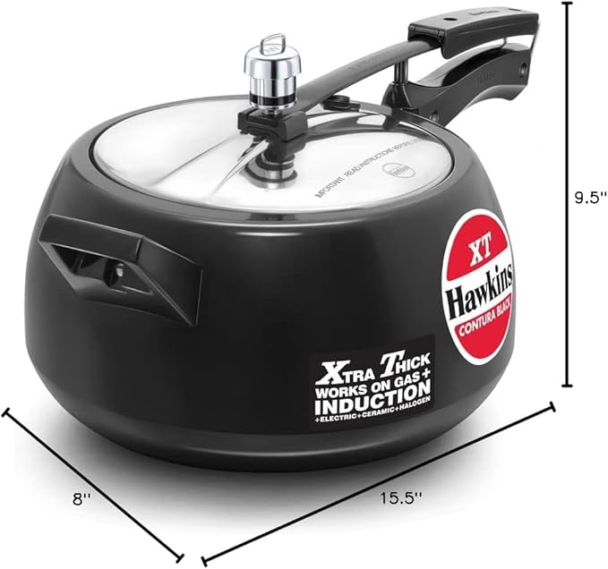 Hawkins Contura Hard Anodized Induction Compatible Extra Thick Base Pressure Cooker, Black, 5L