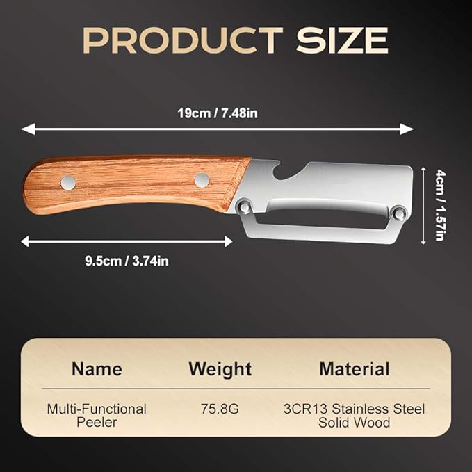 Vegetable Peeler with Wooden Handle, Multifunctional Fruit Peeler for Kitchen, Stainless Steel Blade Peeler with Built-in Bottle Opener (2PC)
