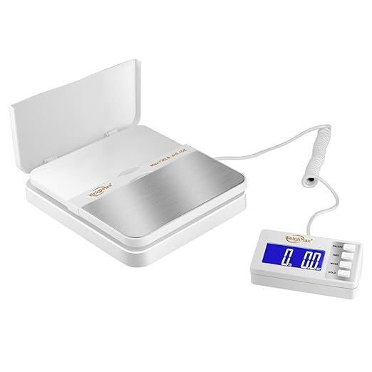 Weighmax 130Lb x0.1OZ Extended Display Digital Shipping Postal Scale, White