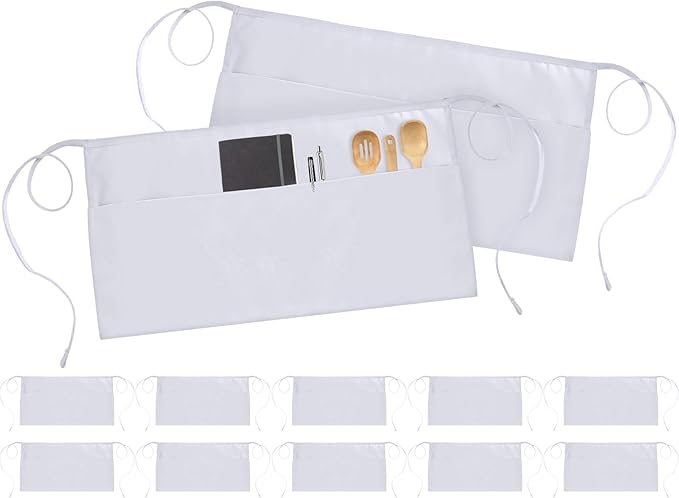 Utopia Wear 12 Pack Server Aprons with 3 Pockets, Waiter and Waitress Waist Aprons for Women with Pockets, Men Short Aprons