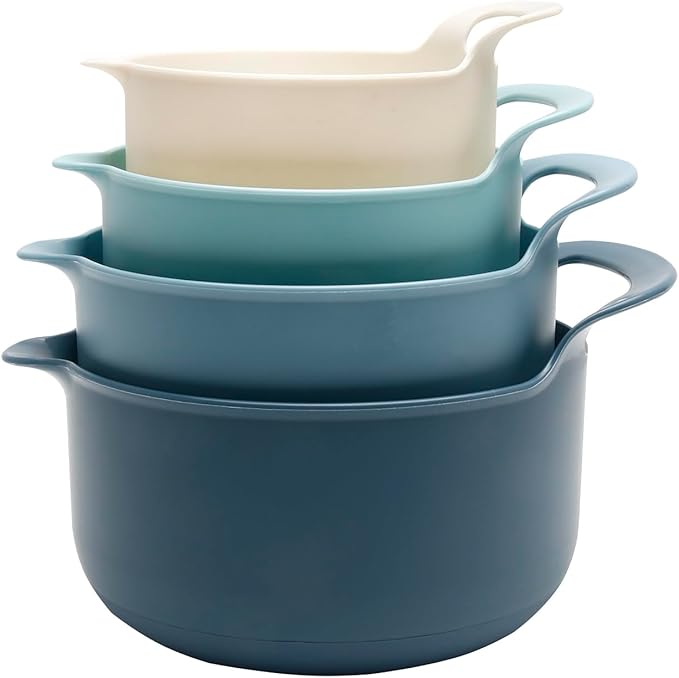 COOK WITH COLOR Nesting Plastic Mixing Bowl Set with Pour Spouts and Handles, Blue, 4 Piece