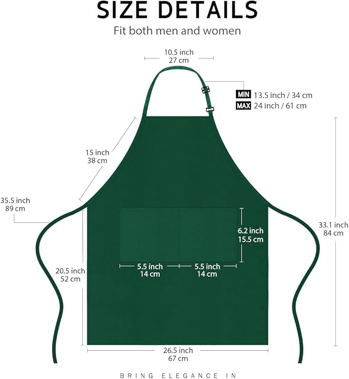 Syntus Apron for Men Women, Adjustable Cooking Kitchen Chef Aprons with 2 Pockets, Cotton/Polycotton/Polyester