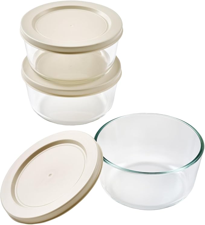 DURA LIVING Borosilicate Glass Food Containers - 6 Piece Set (2 cup) - Premium Storage Solution Microwave & Dishwasher Safe, BPA-Free Lids, White