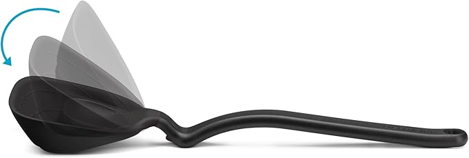 Dreamfarm Fladle Fold-Flat, Space-Saving Serving & Cooking Ladle Measures up to 1/2 Cup with Silicone Scraping Squeegee-Tip - 12" Black