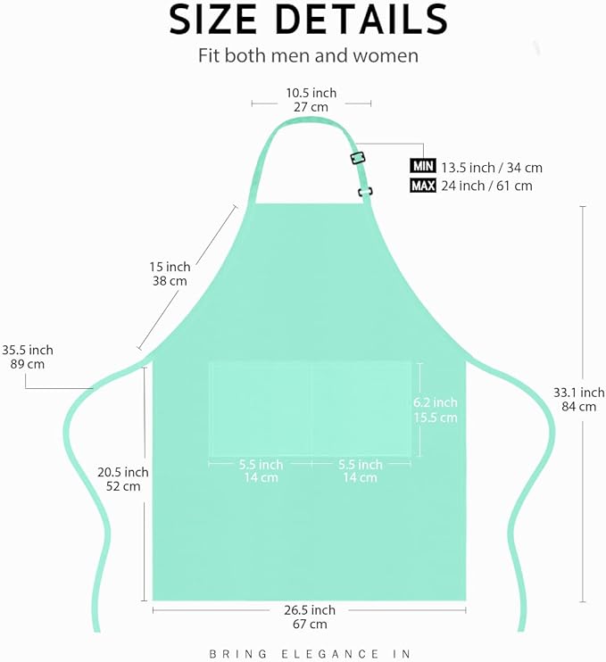 Syntus Apron for Men Women, Adjustable Cooking Kitchen Chef Aprons with 2 Pockets, Cotton/Polycotton/Polyester
