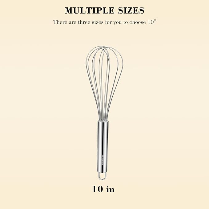 NileHome Stainless Steel Whisk 10" Kitchen Whisk Wisking Tool Kitchen Wisk Wire Whisks for Cooking, Whisking, Blending, Beating, Stirring