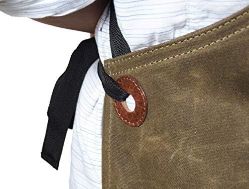 One Size Fits Utility Apron | Adjustable Cross-Back Straps | Multi-Use Shop Apron With Tool Pockets By Aaron Leather Goods (Green, Canvas Leather)