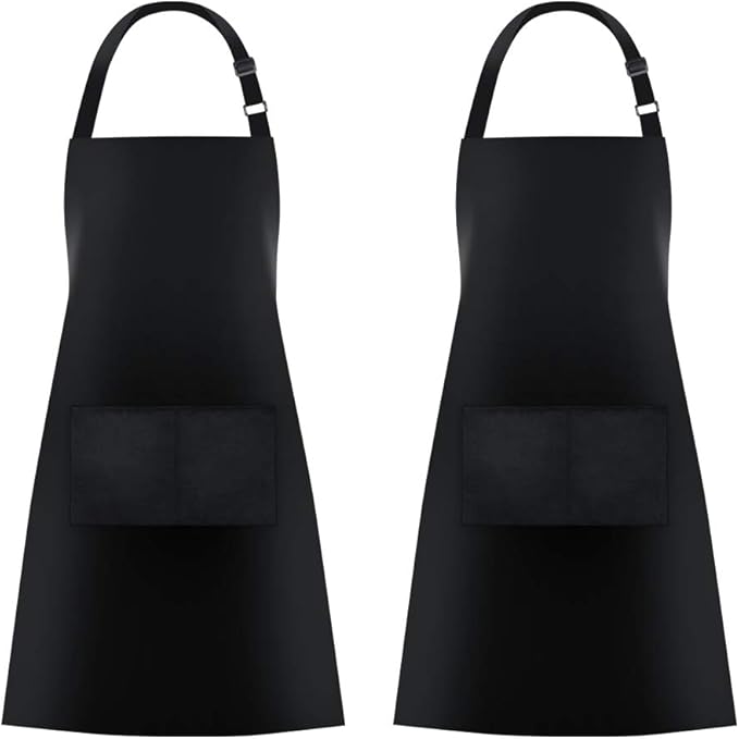Jubatus 2 Pack Bib Aprons with 2 Pockets Cooking Chef Kitchen Apron for Women Men, Black