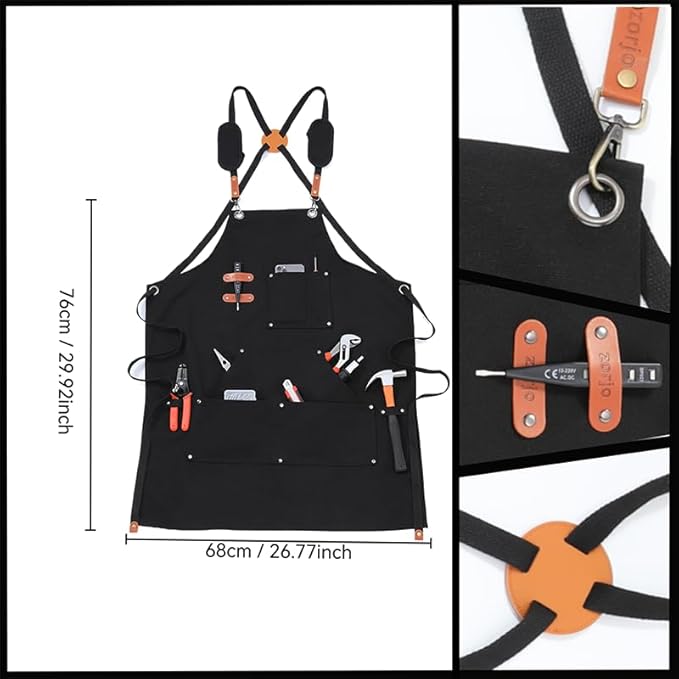 Chef Apron-Cross Back Apron for Men Women with Adjustable Straps and Large Pockets,Canvas