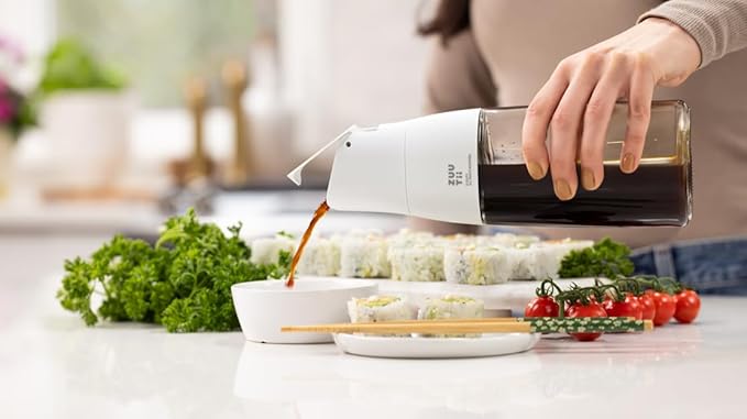 Zuutii Olive Oil Dispenser - Drip Free Spout, Glass Bottle for Kitchen, Cooking Oil & Vinegar Dispenser, Soy Sauce Container, Yukon White
