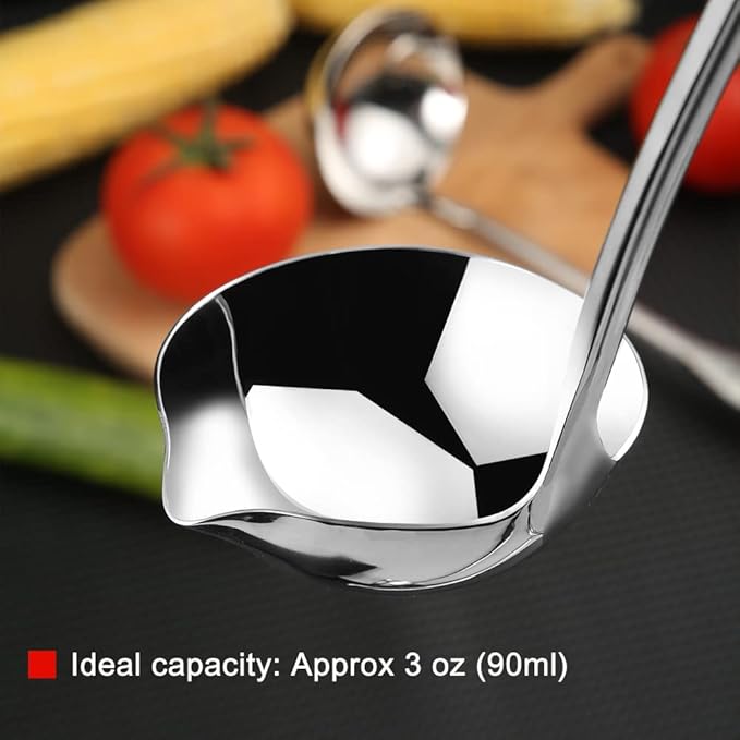 Kitchen Soup Ladle 304 Stainless Steel Punch Metal Luminous Ladell Spoons With Pour Spout Gravy Ladles for Serving,Cooking,Canning,11.8 inch