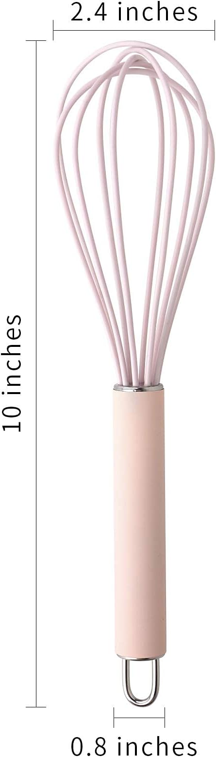 GorGin high temperature and easy to clean silicone whisk, wisk,stirrer, 10 inch, grip good grip design for Blending Whisking Beating Stirring Cooking Baking (1 Pack | Pink)